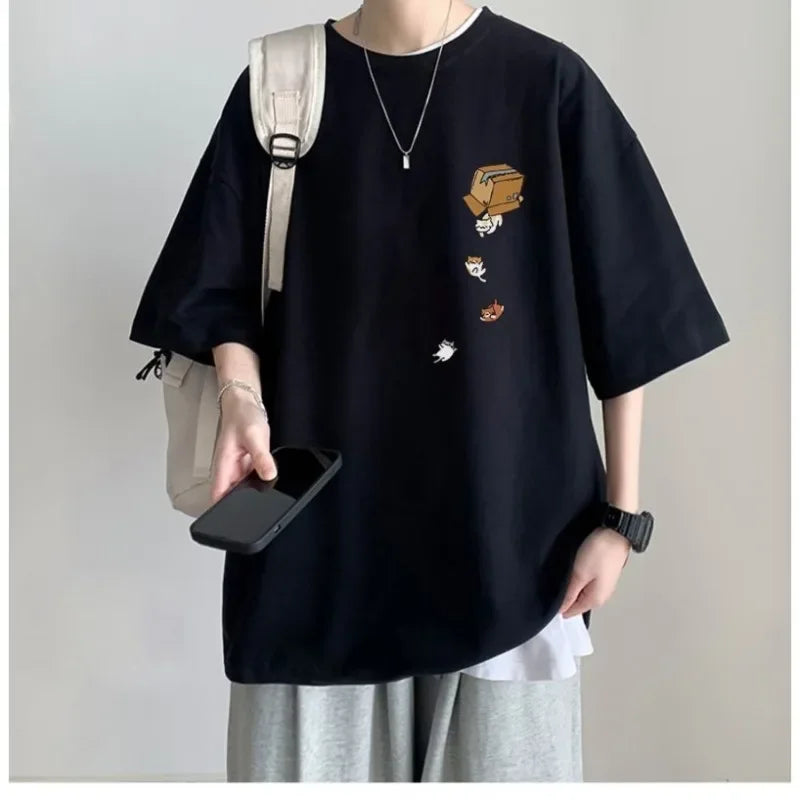 Camiseta oversize vintage con estampado para hombre