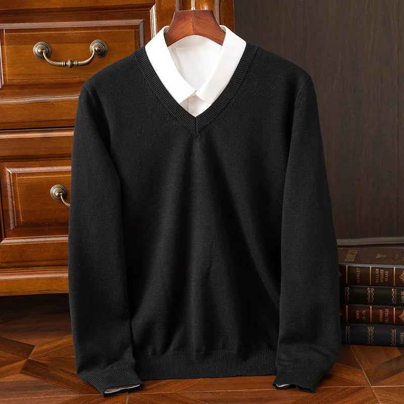 Jersey grueso de cuello pico para hombre