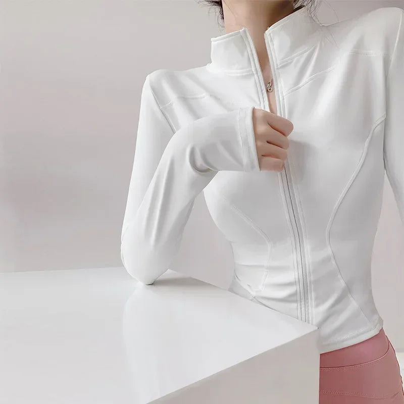 Chaqueta deportiva ajustada de secado rápido para mujer