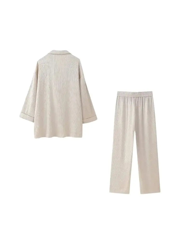 Traje de blazer cruzado y pantalón ancho