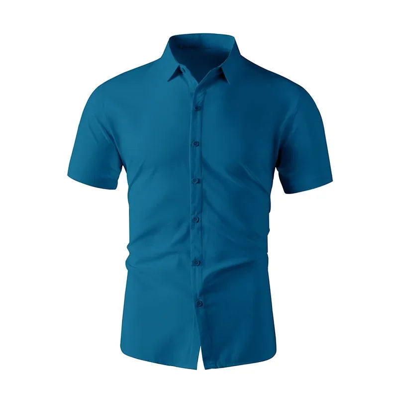 Camisa lisa de manga corta para hombre