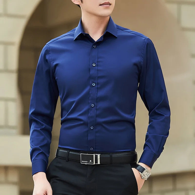 Camisa lisa de manga larga para hombre (hasta 8XL)