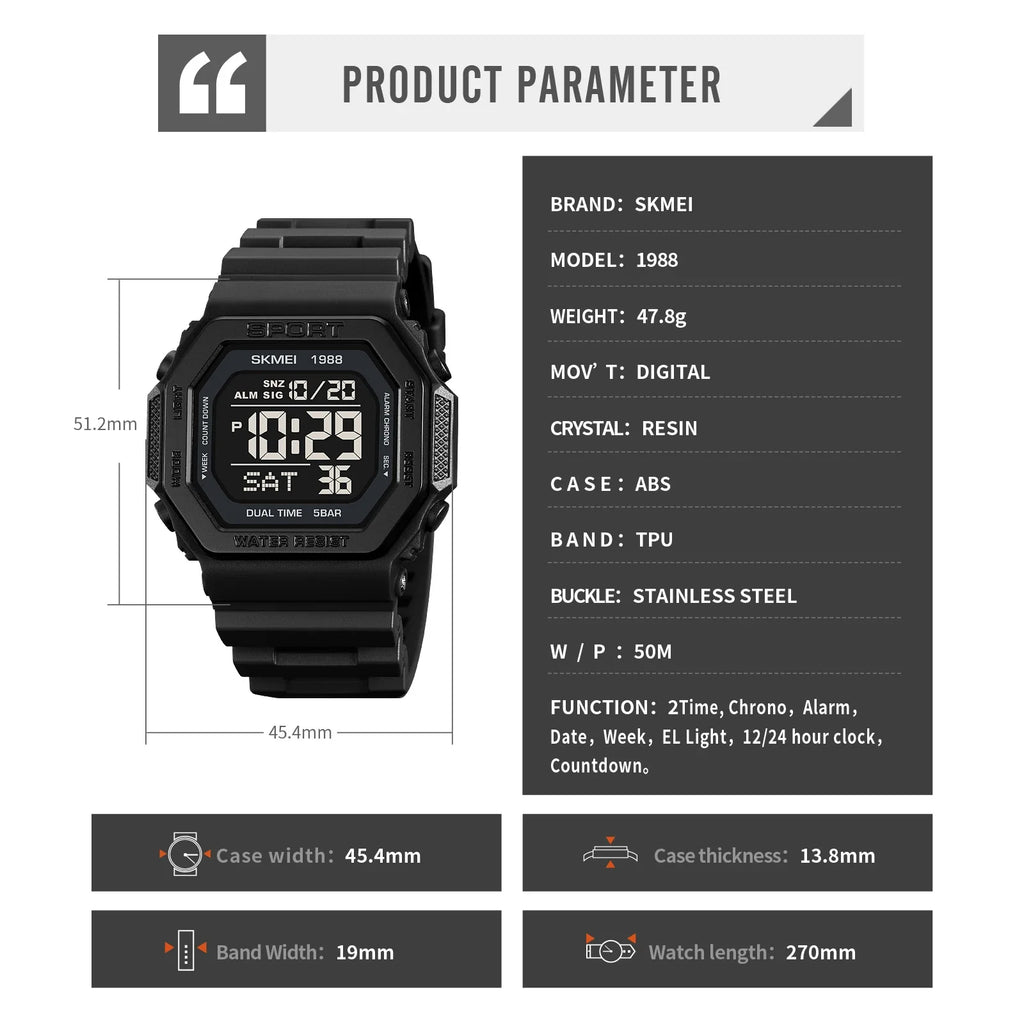 Reloj digital deportivo SKMEI 1988 para hombre