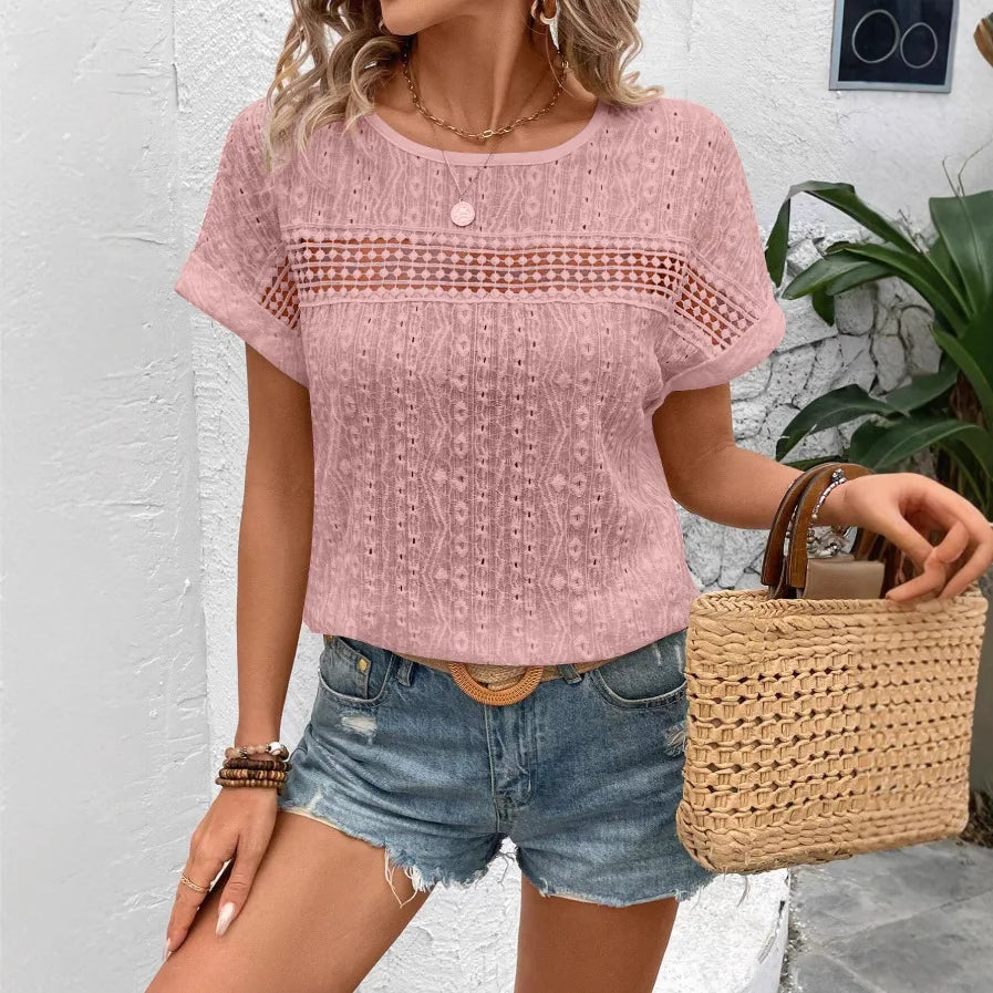 Blusa calada de manga corta para mujer