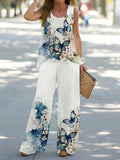 Conjunto estampado de top sin mangas y pantalón ancho