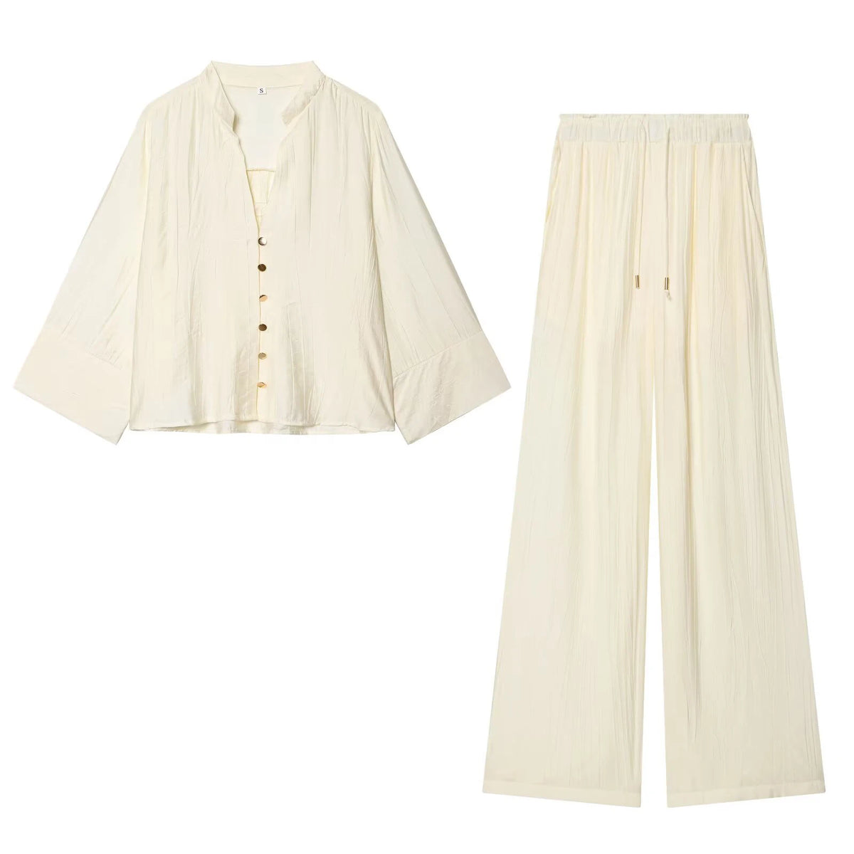Conjunto de camisa con cuello en V y pantalón ancho
