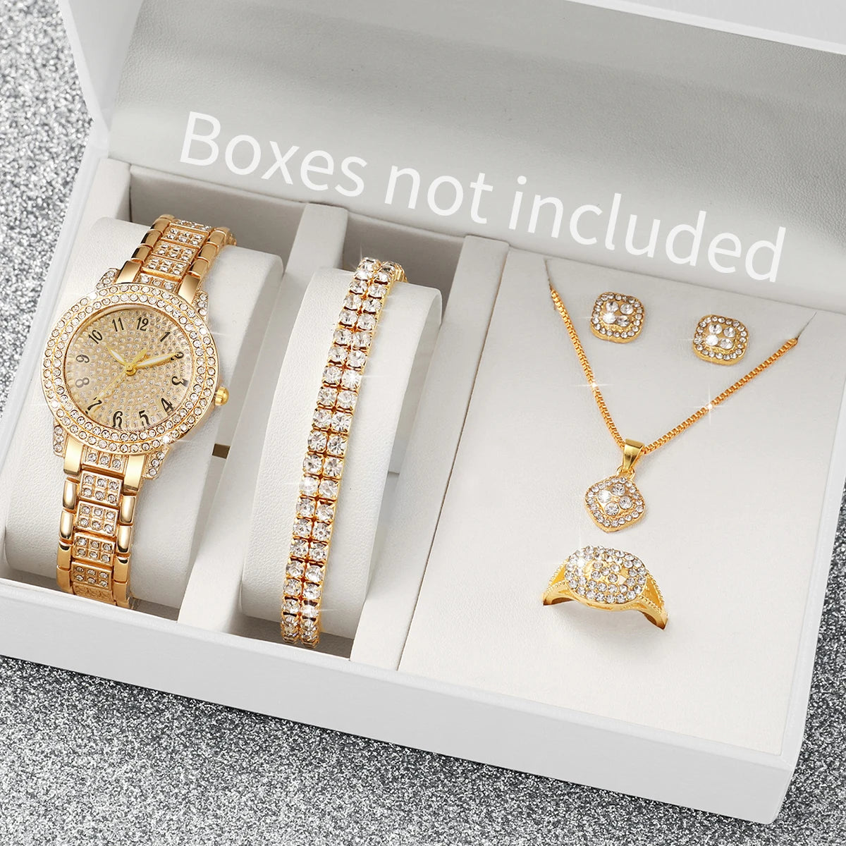 Set reloj de mujer con brillantes + joyas (6 piezas)