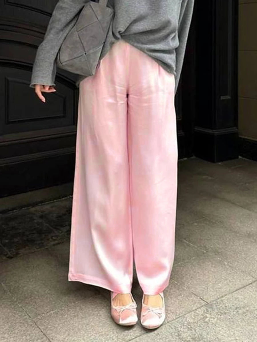 Pantalón ancho de satén con cintura elástica