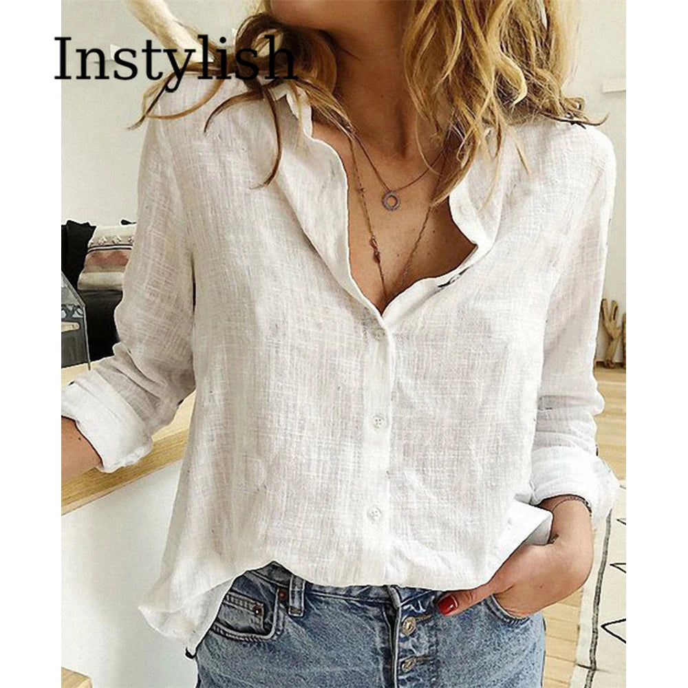 Camisa de algodón y lino con botones