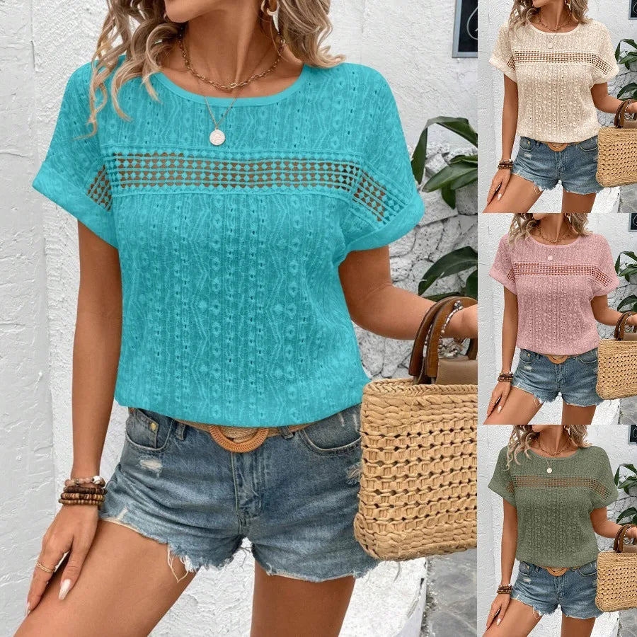 Blusa calada de manga corta para mujer