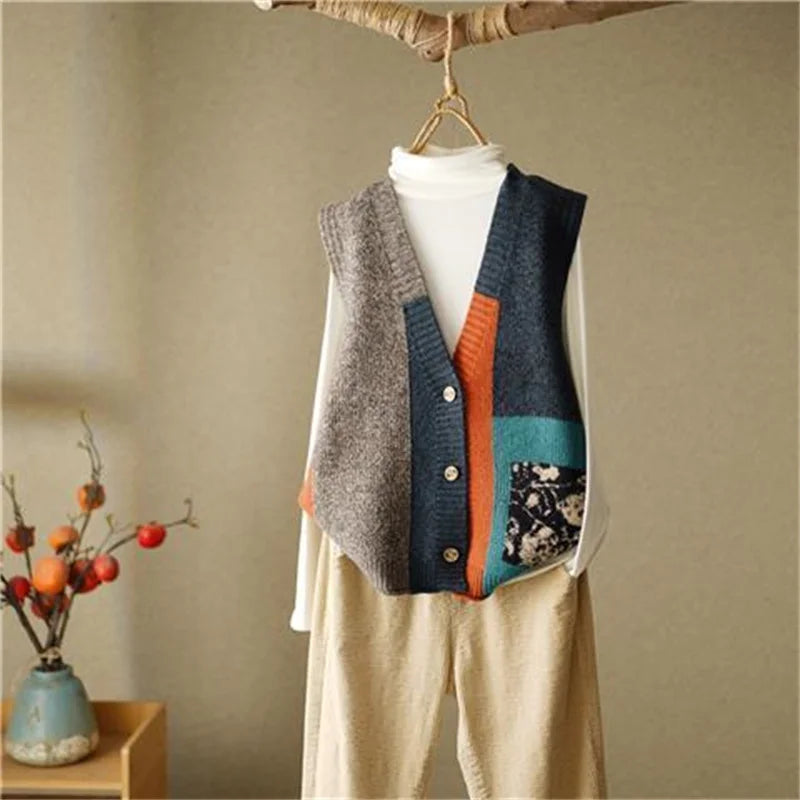 Chaleco de punto retro con cuello en V