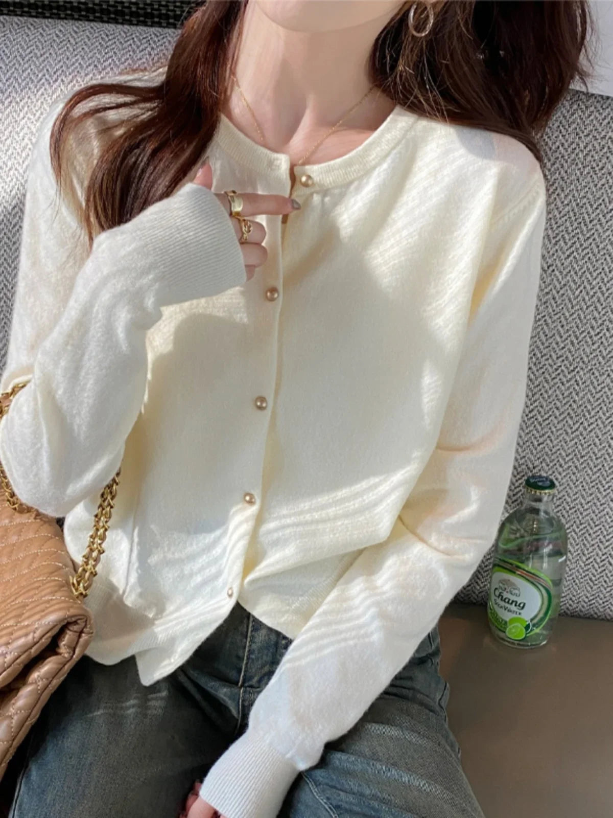 Cárdigan de punto liso con botones para mujer