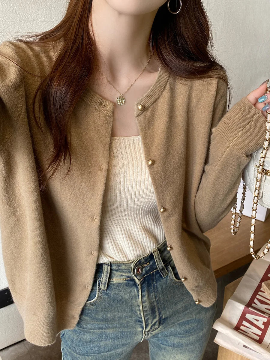 Cárdigan de punto liso con botones para mujer