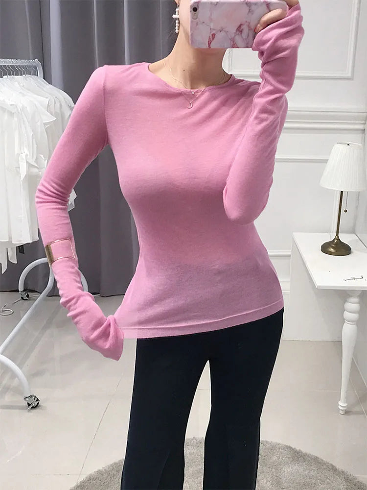 Camiseta de manga larga estilo coreano para mujer