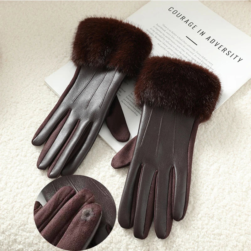 Guantes de polipiel con puño de pelo