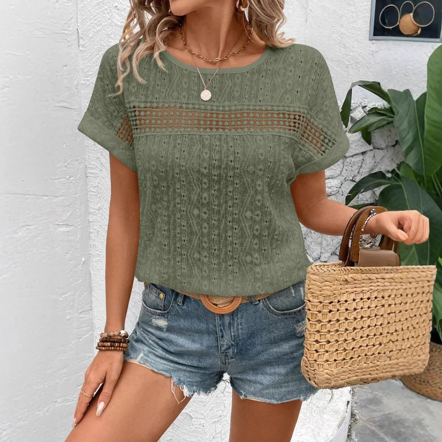 Blusa calada de manga corta para mujer