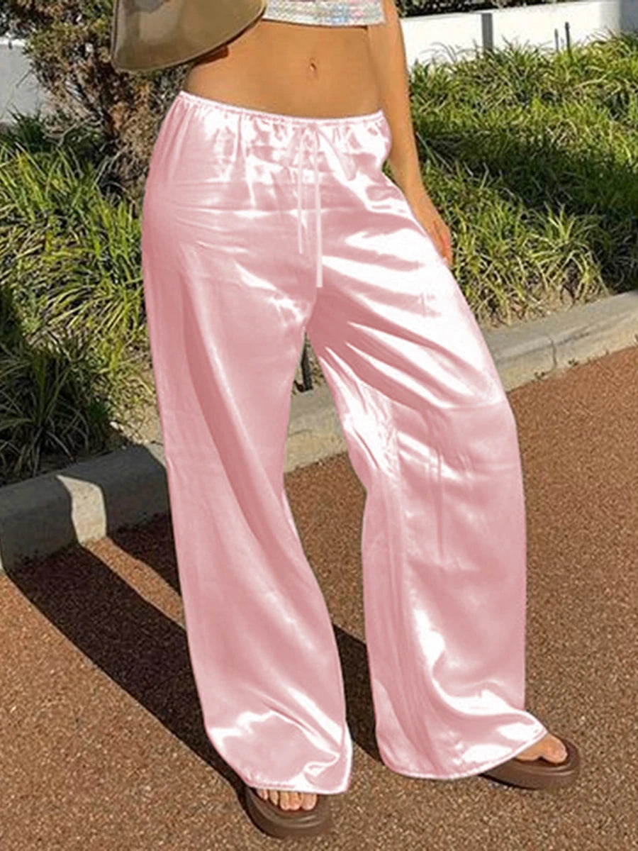 Pantalón ancho de satén con cintura elástica