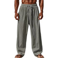 Pantalón recto de algodón y lino con cordón para hombre
