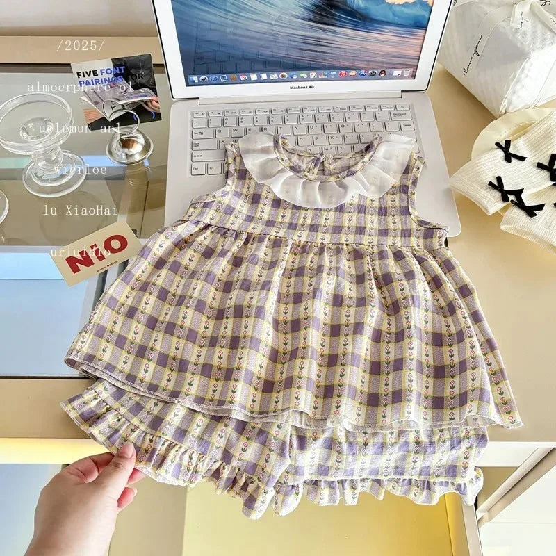 Conjunto infantil vestido sin mangas con flores (2 piezas)