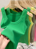 Camiseta de tirantes de canalé con cuello redondo para mujer