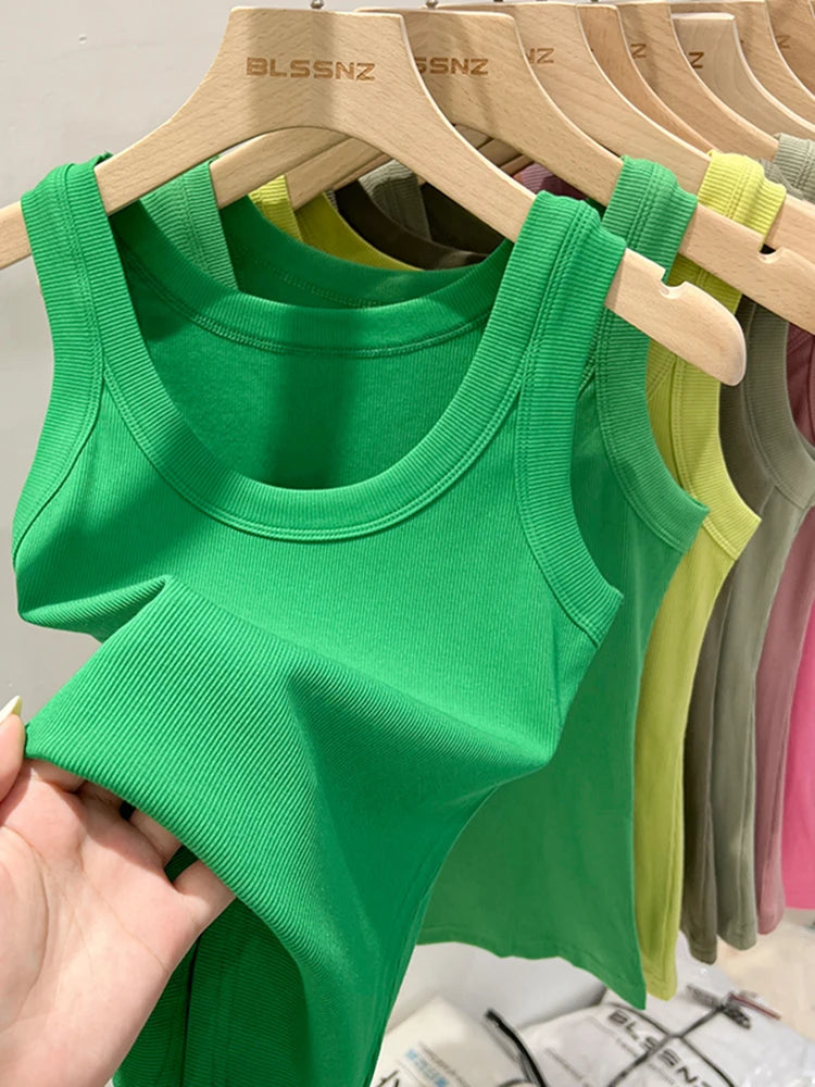 Camiseta de tirantes de canalé con cuello redondo para mujer