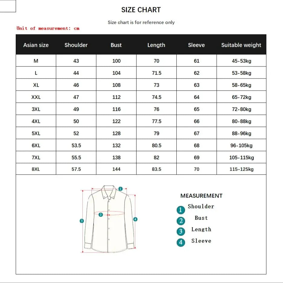 Camisa lisa de manga larga para hombre (hasta 8XL)