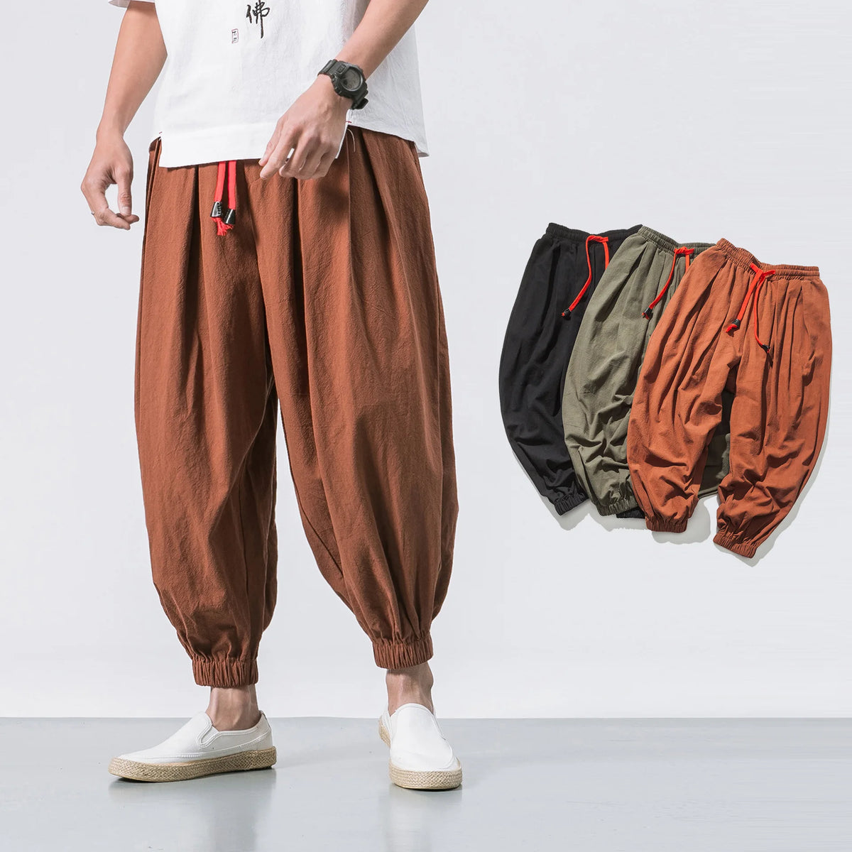 Pantalón holgado de lino para hombre (hasta 5XL)