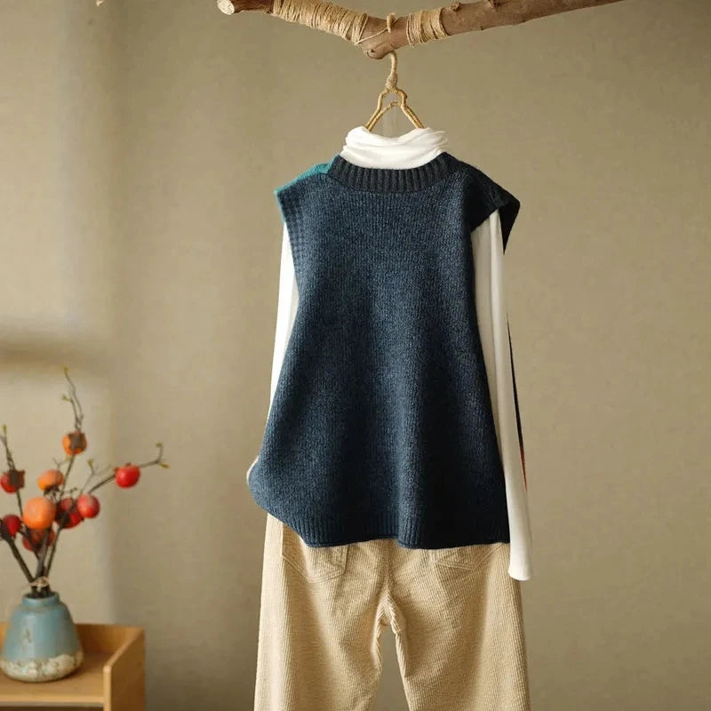Chaleco de punto retro con cuello en V