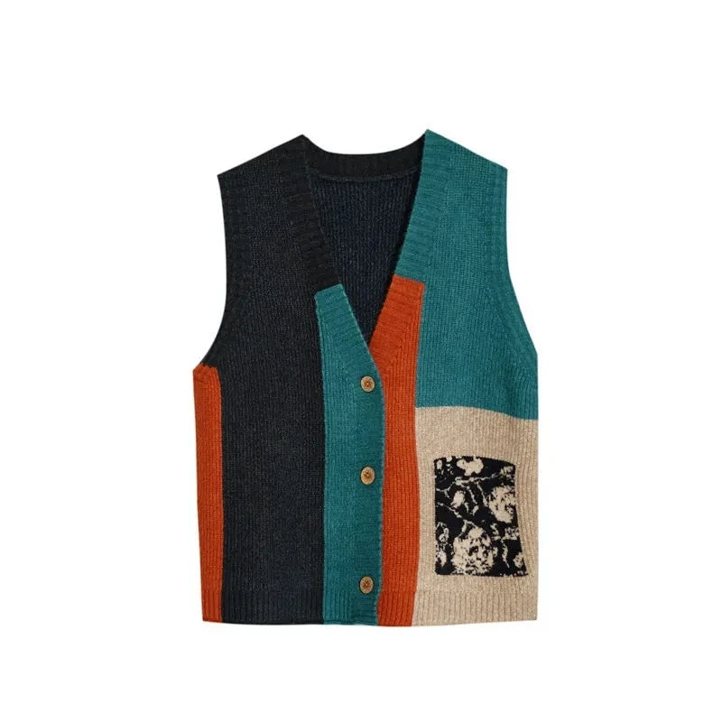 Chaleco de punto retro con cuello en V