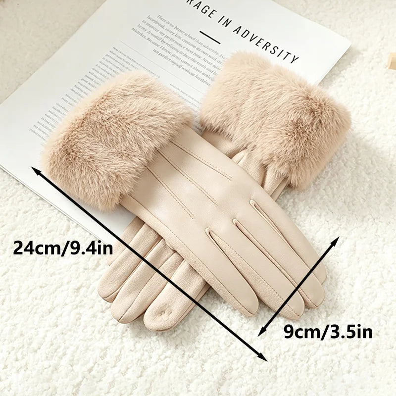 Guantes elegantes de polipiel con pelo