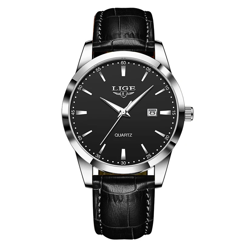 Reloj LIGE con correa de piel marrón para hombre