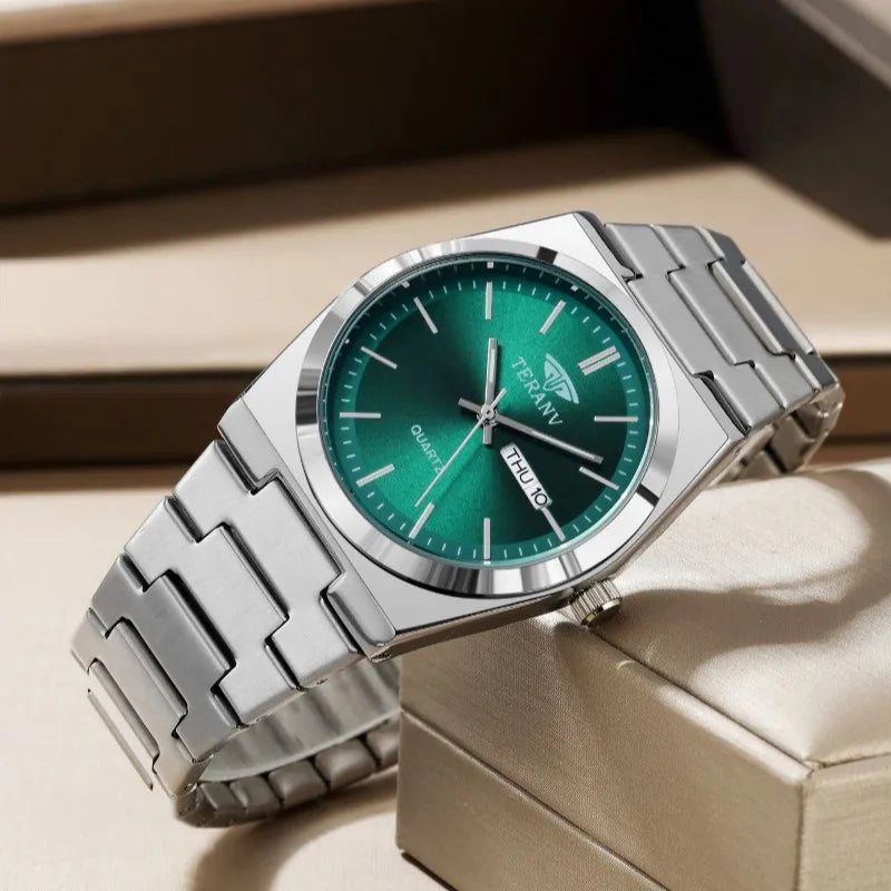 Reloj fino de acero con calendario para hombre