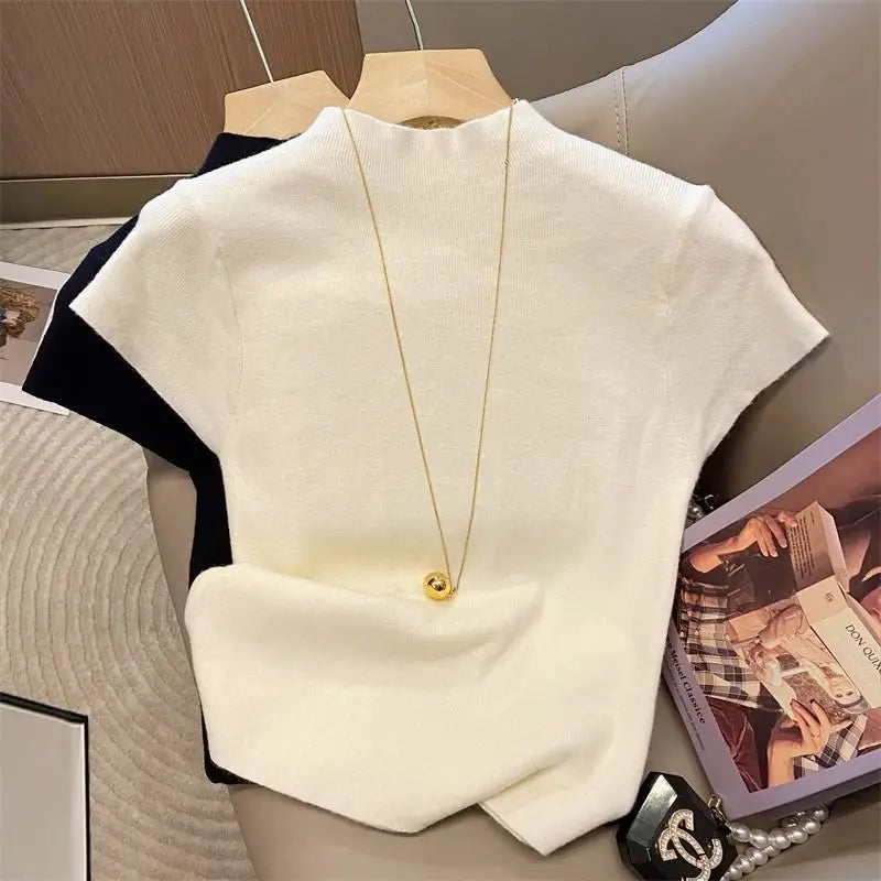Jersey fino de cuello alto para mujer