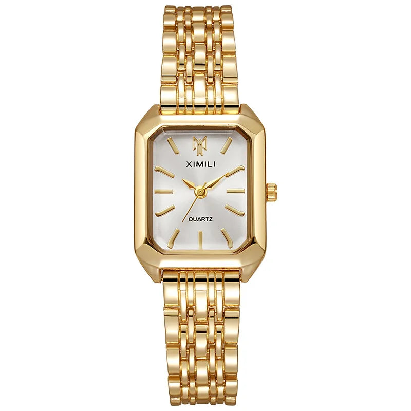 Reloj rectangular de cuarzo con correa de acero para mujer