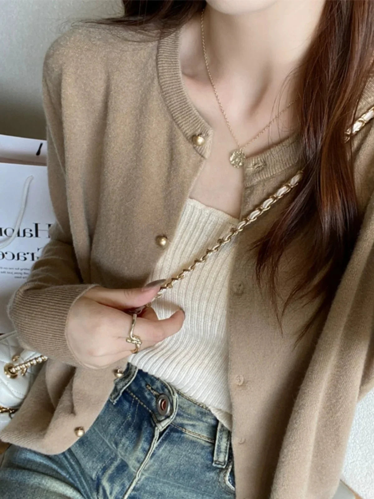 Cárdigan de punto liso con botones para mujer