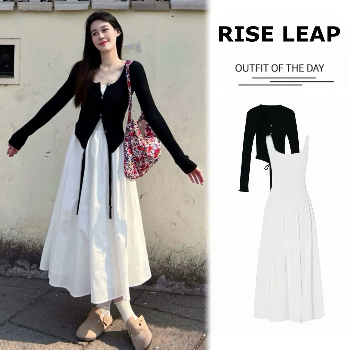 Conjunto de chaqueta de punto y vestido largo