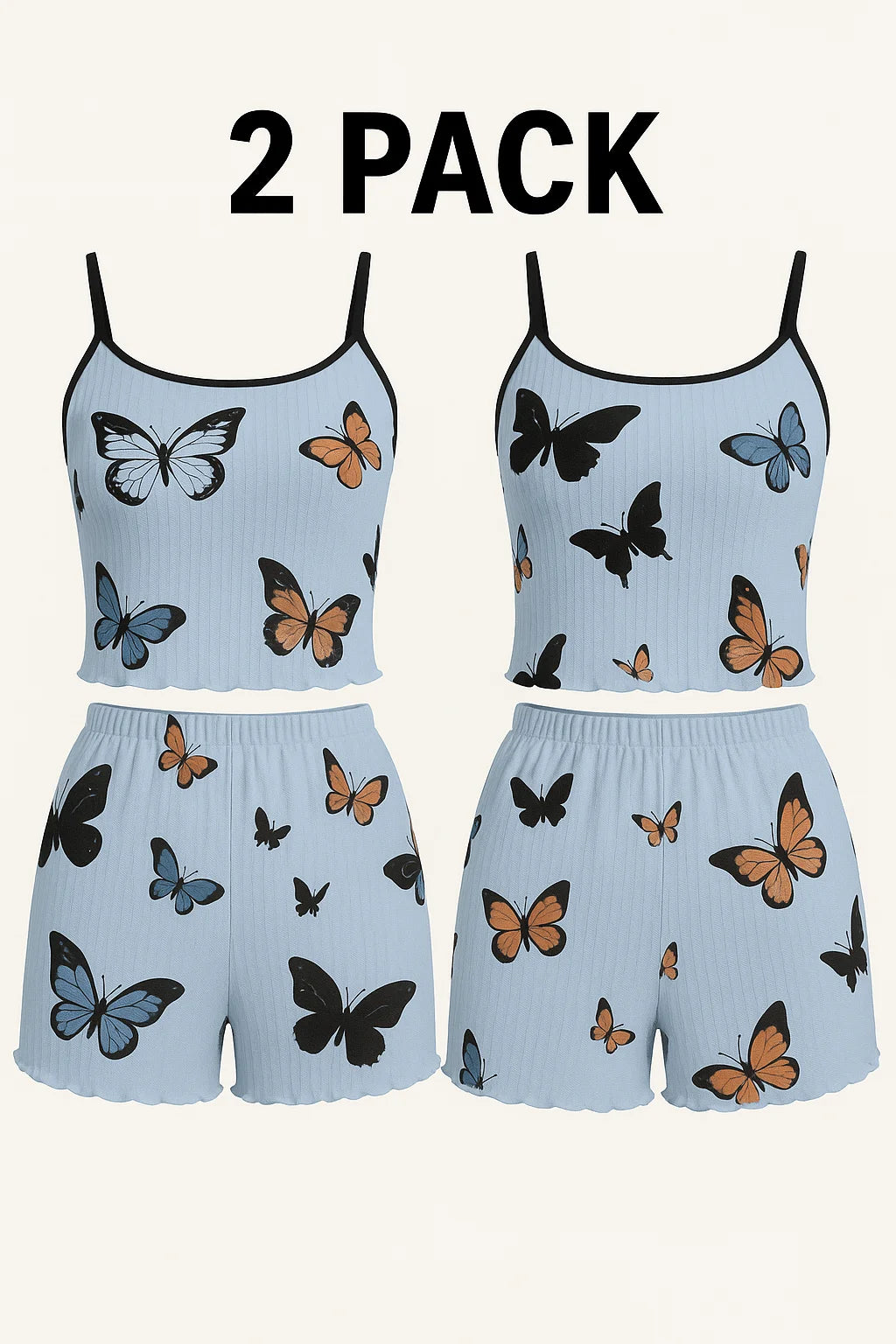 Pijama corto con estampado de mariposas
