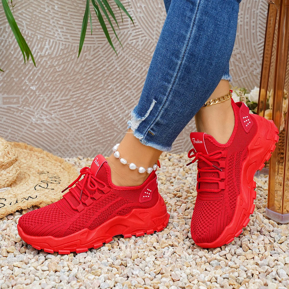 Zapatillas de plataforma de punto transpirable para mujer