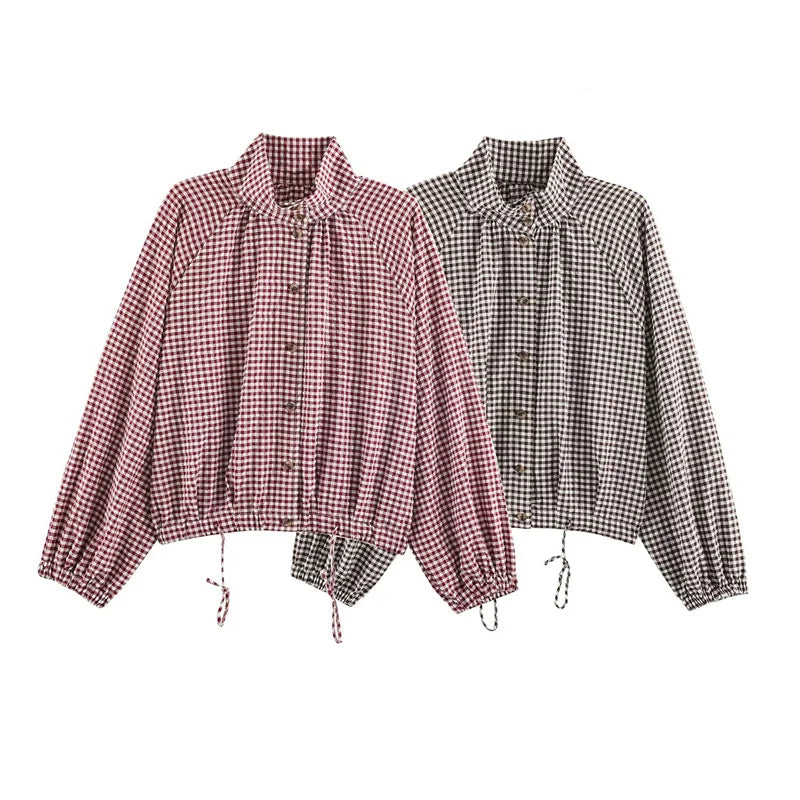 Chaqueta de cuadros con cordón ajustable