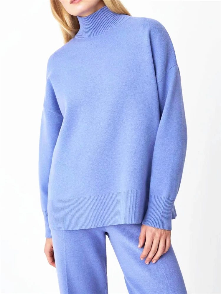 Conjunto de punto de cuello alto: jersey y pantalón ancho