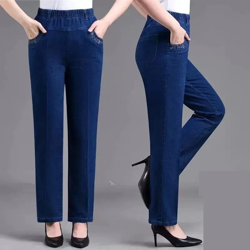 Vaqueros elásticos con bolsillos bordados (L a 6XL)