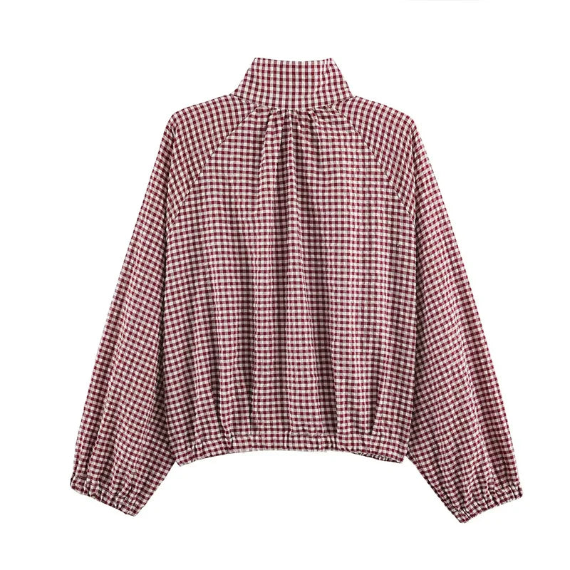 Chaqueta de cuadros con cordón ajustable