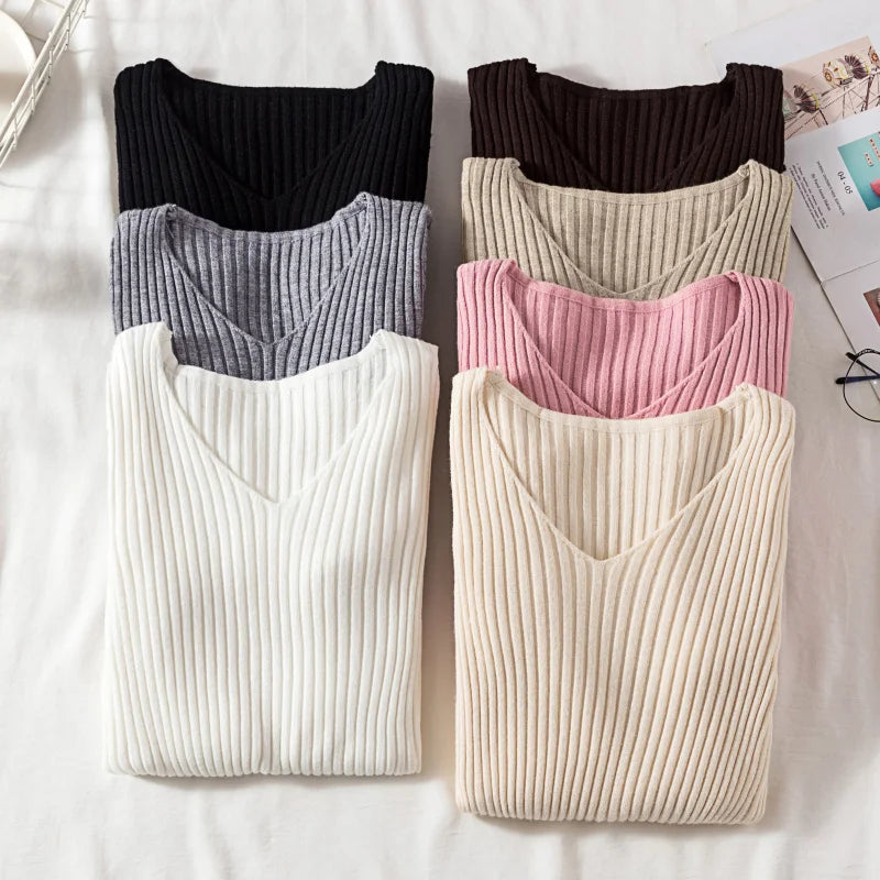 Jersey básico de punto con cuello en V (varios colores)