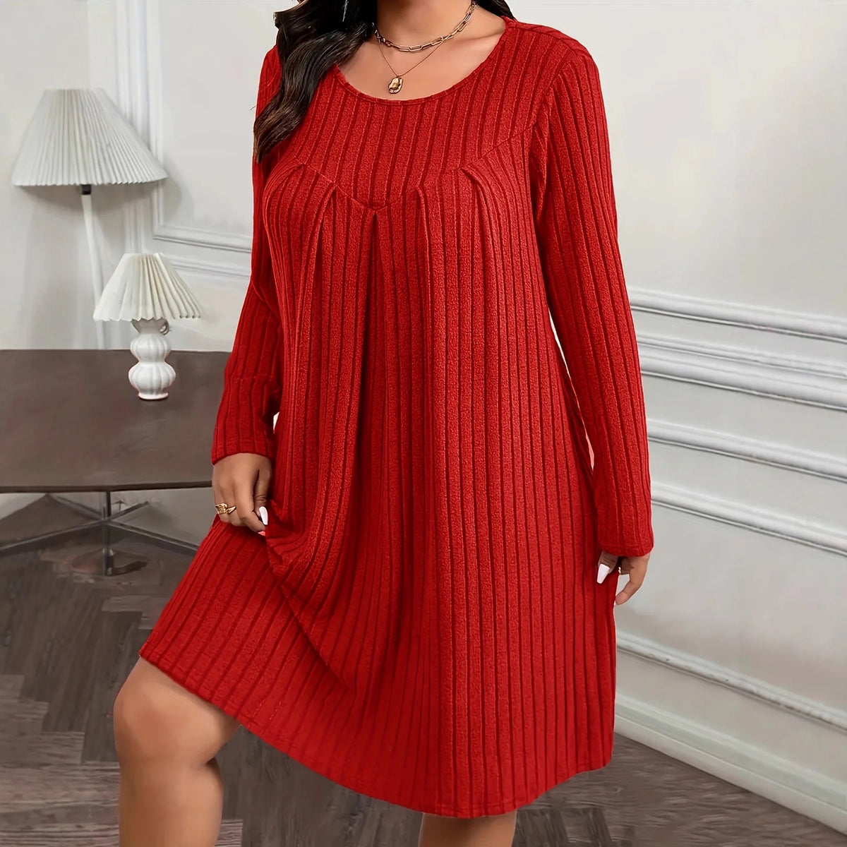 Vestido de manga larga con patchwork (tallas grandes)