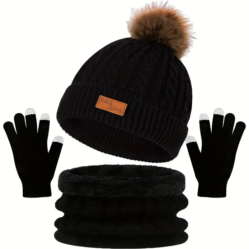 Set de gorro, braga de cuello y guantes táctiles