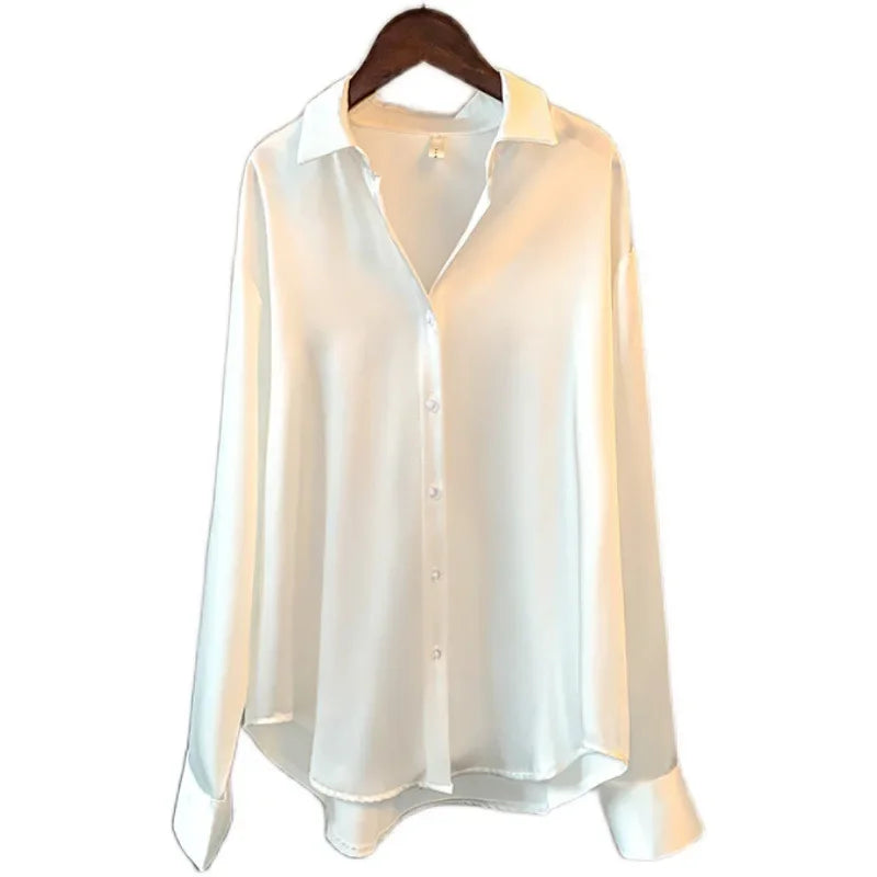 Camisa de satén fluida de manga larga (talla única)