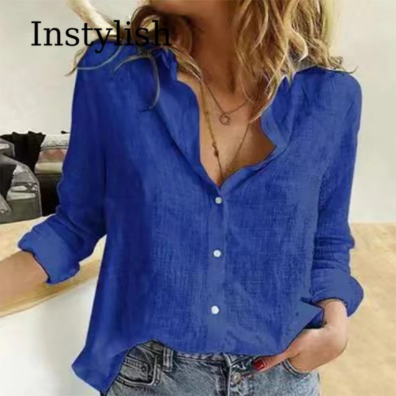 Camisa de algodón y lino con botones