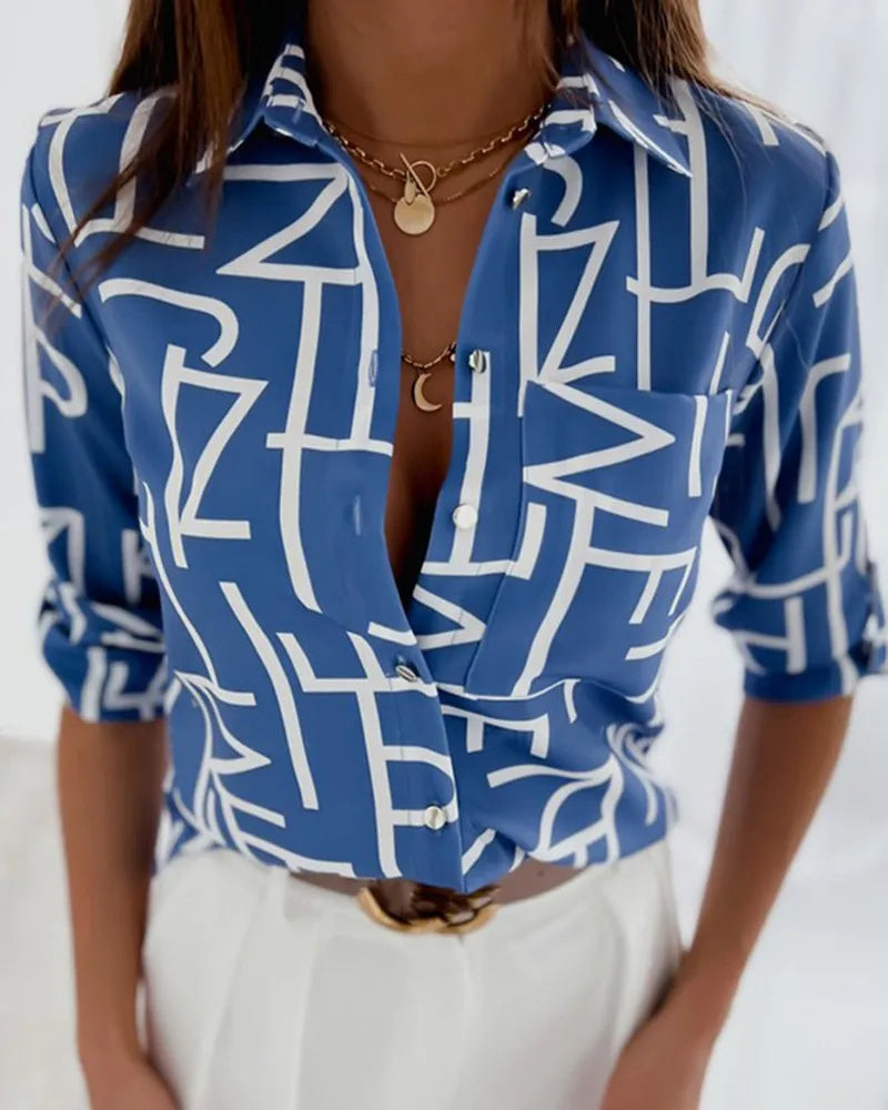 Blusa de rayas de manga larga estilo oficina