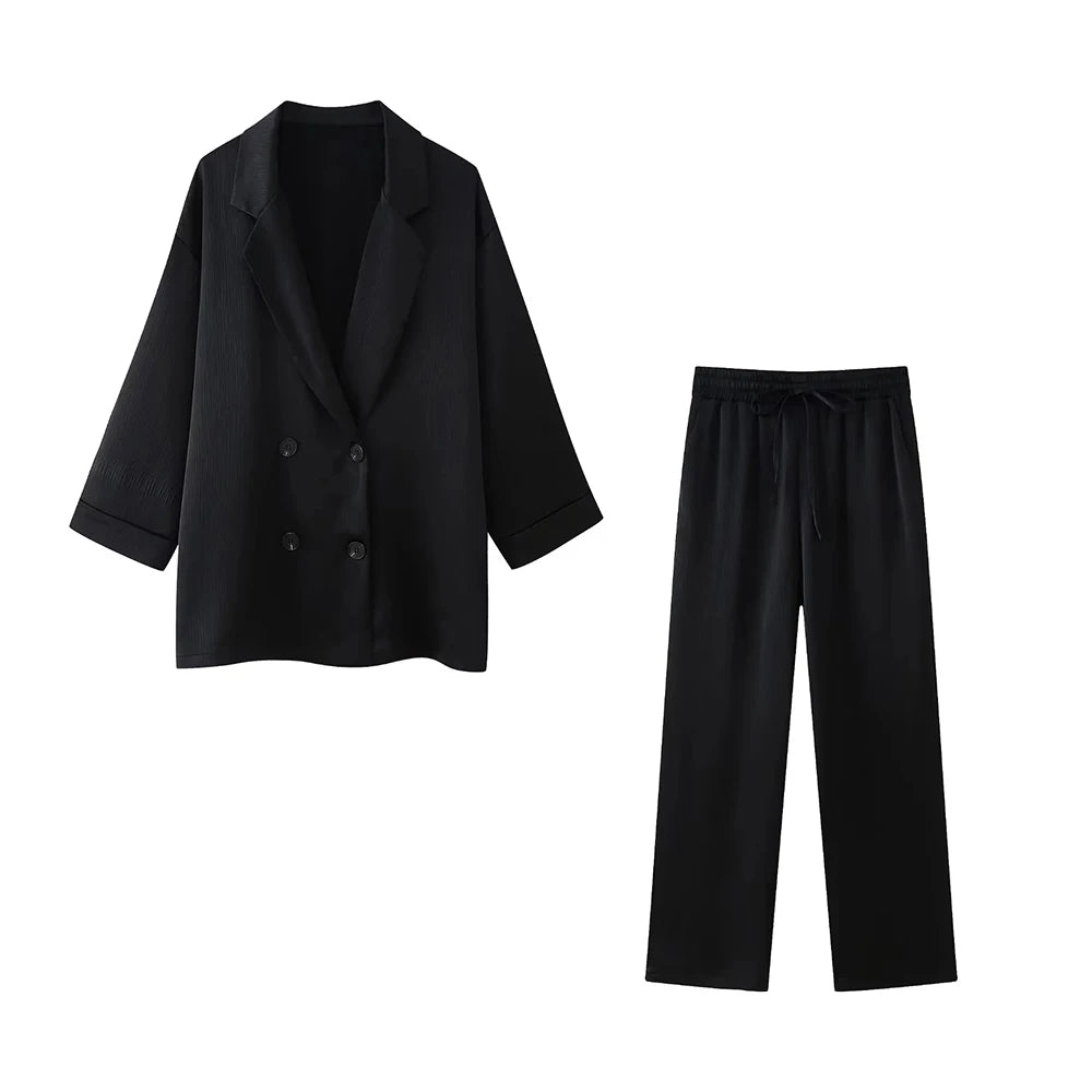 Traje de blazer cruzado y pantalón ancho