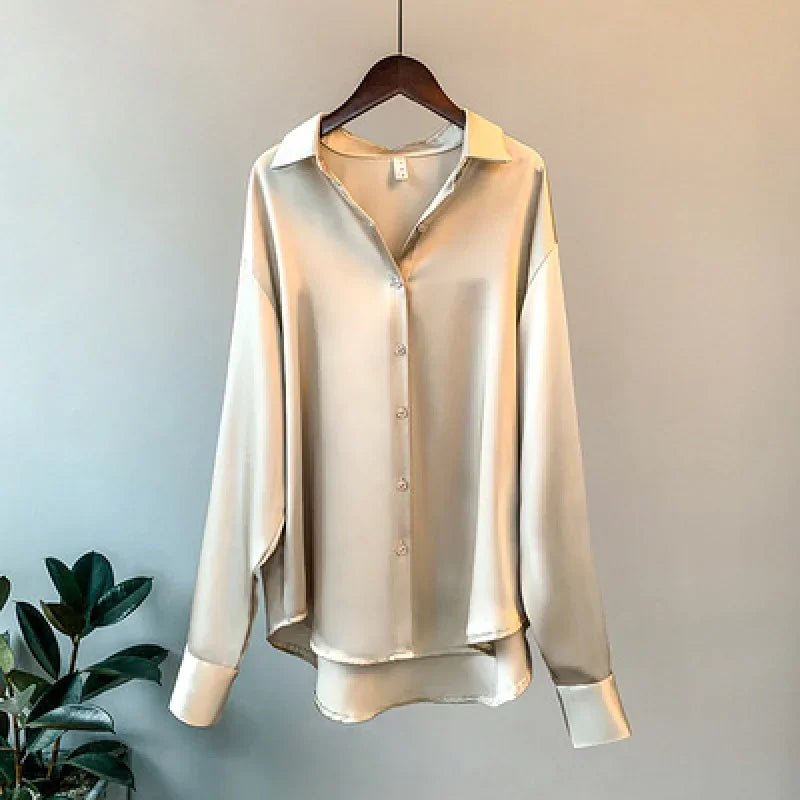 Camisa de satén fluida de manga larga (talla única)